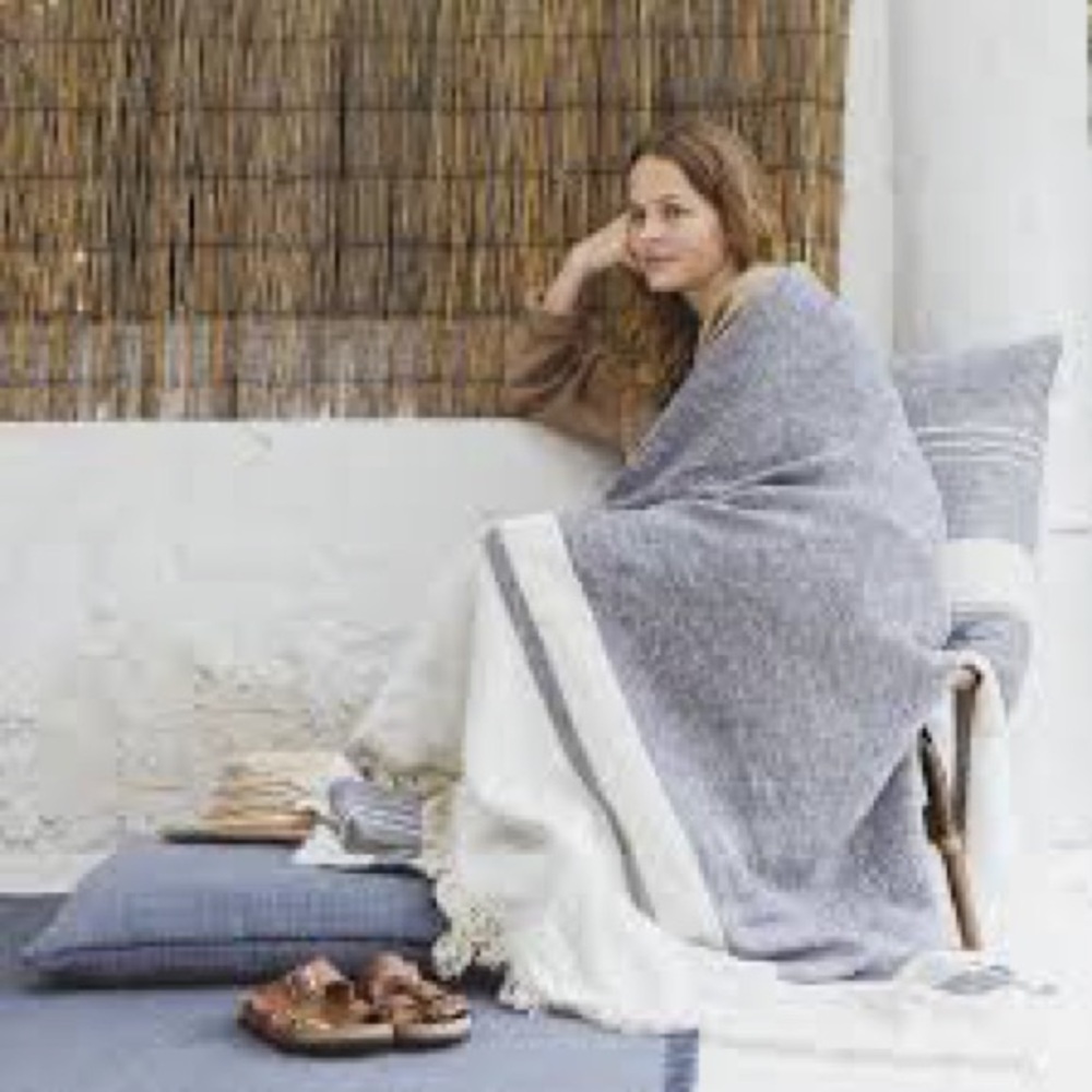 Libeco North Sea Stripe Throw Blanket with Matching 26” Euro Cover